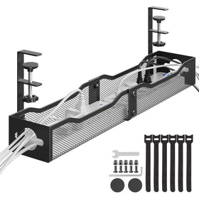 Delamu 25-inch under-desk cable management tray keeps cords organized and accessible.