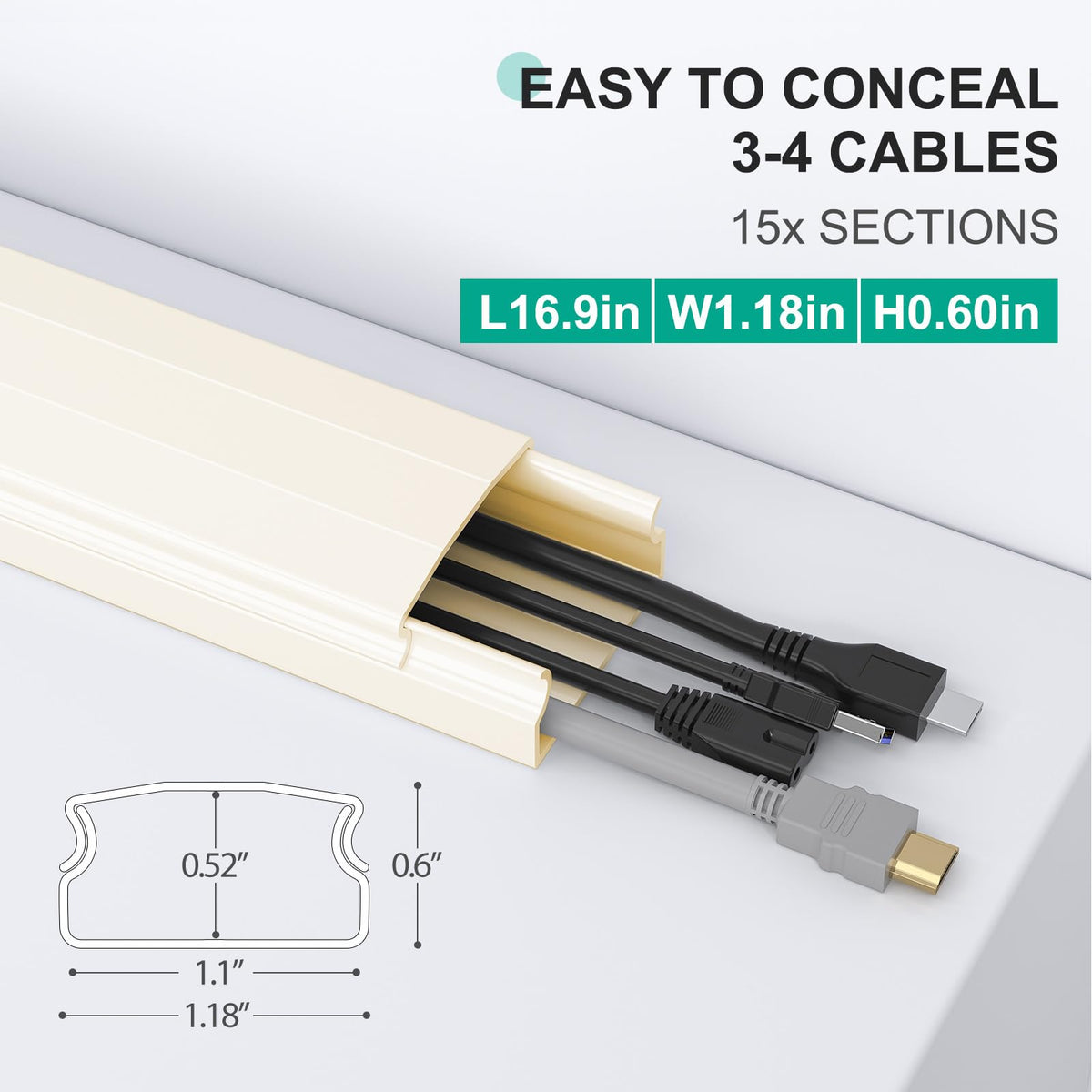 Beige Delamu cable hider kit laid out for a long 254in run
