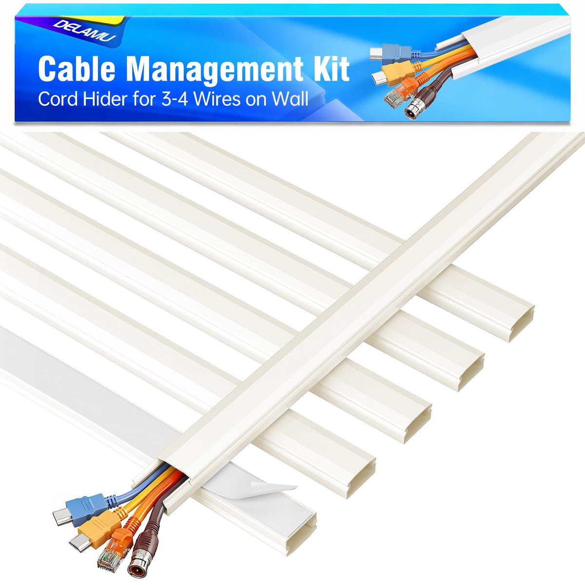 Delamu beige cord hider 85in on wall neatly conceals multiple cables for a tidy living space