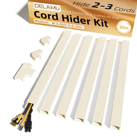 Delamu beige cord hider on wall concealing 2-3 wires for a tidy TV area