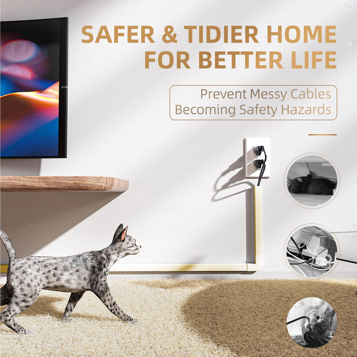 Delamu beige cord hider surface-mount blends with home decor