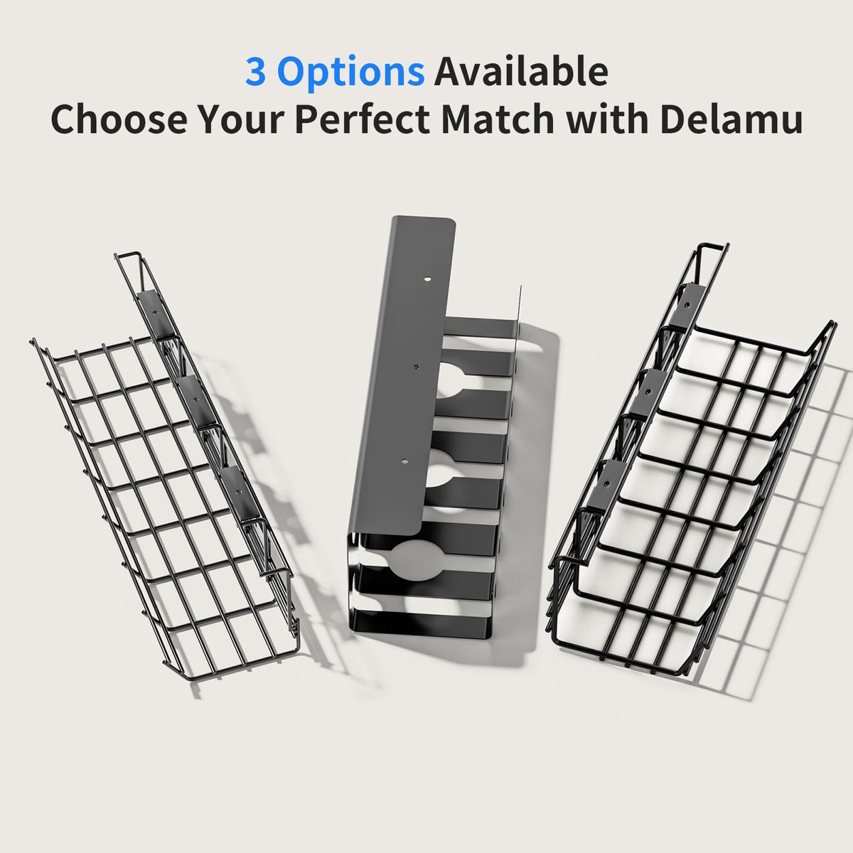 Delamu black finish blends modern office decor while organizing cables