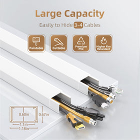 Delamu cable cover on wall hides 3-4 wires for a clean entertainment setup