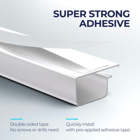 Delamu white cable-management kit close-up shows tidy, accessible cords.