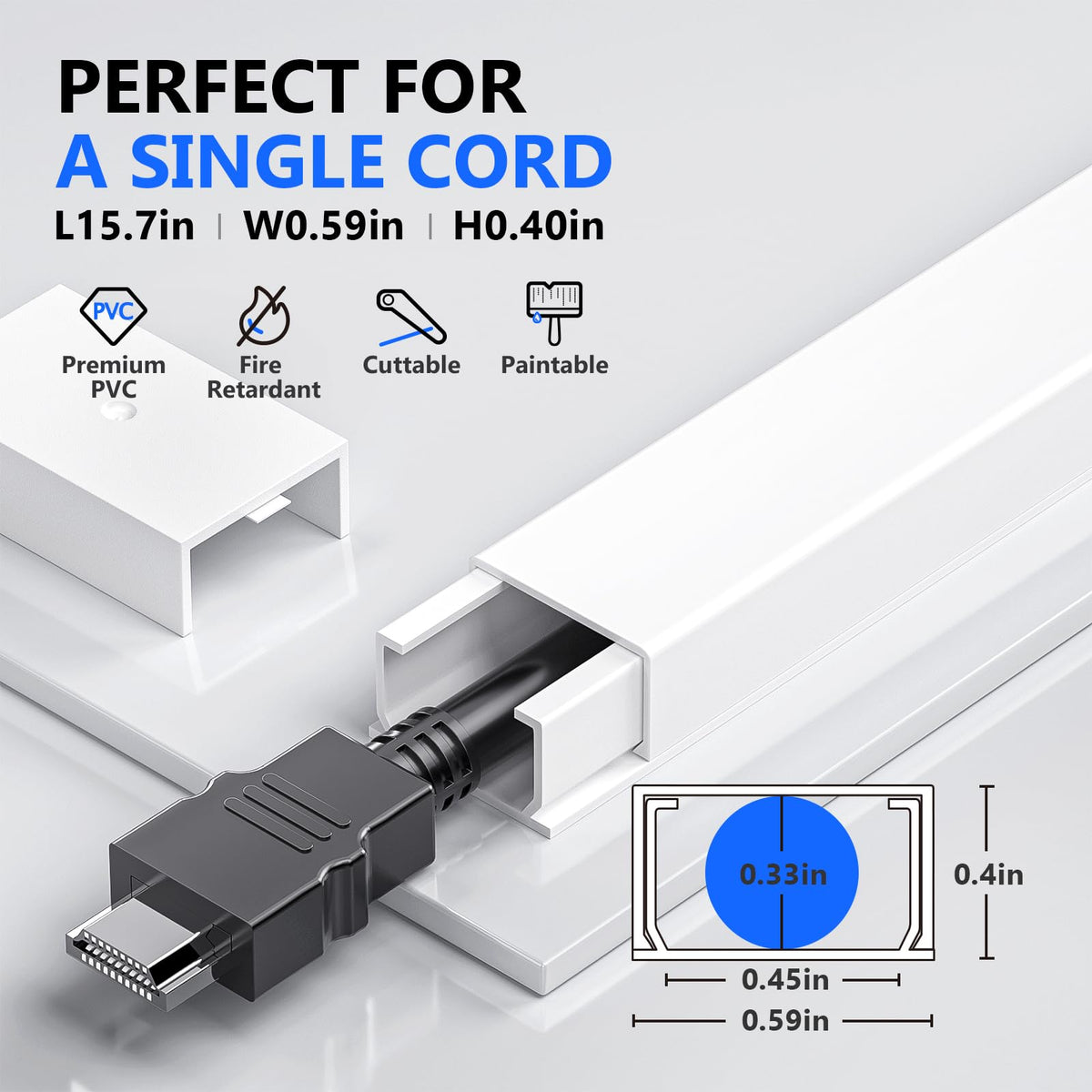 Internal channel size shown to fit standard cables securely