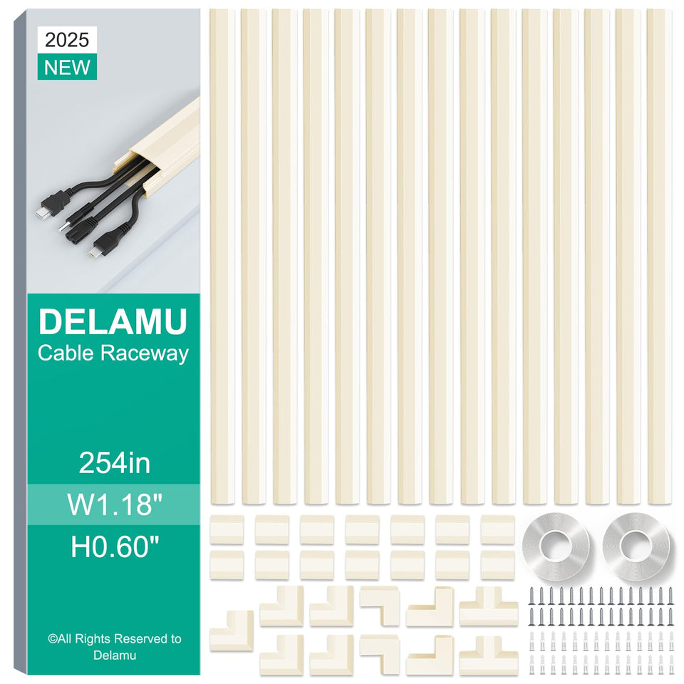 Delamu beige cord covers on wall concealing 3-4 wires for a cleaner setup