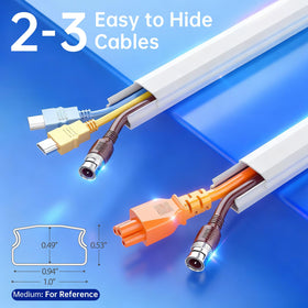Delamu cord hider hides 2-3 cables for clutter-free entertainment area.