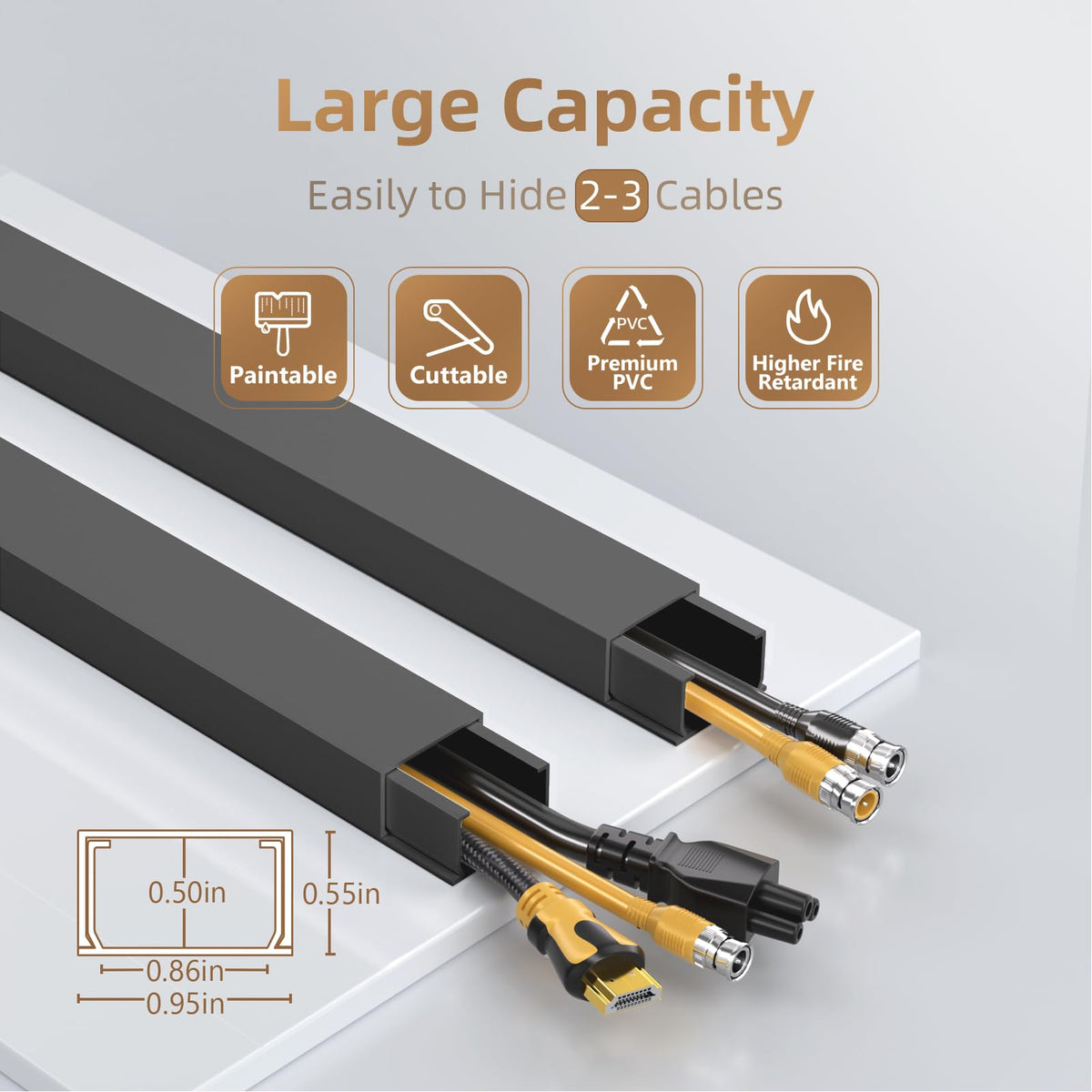 Delamu cord cover neatly hides 2–3 wires along walls, reducing clutter.