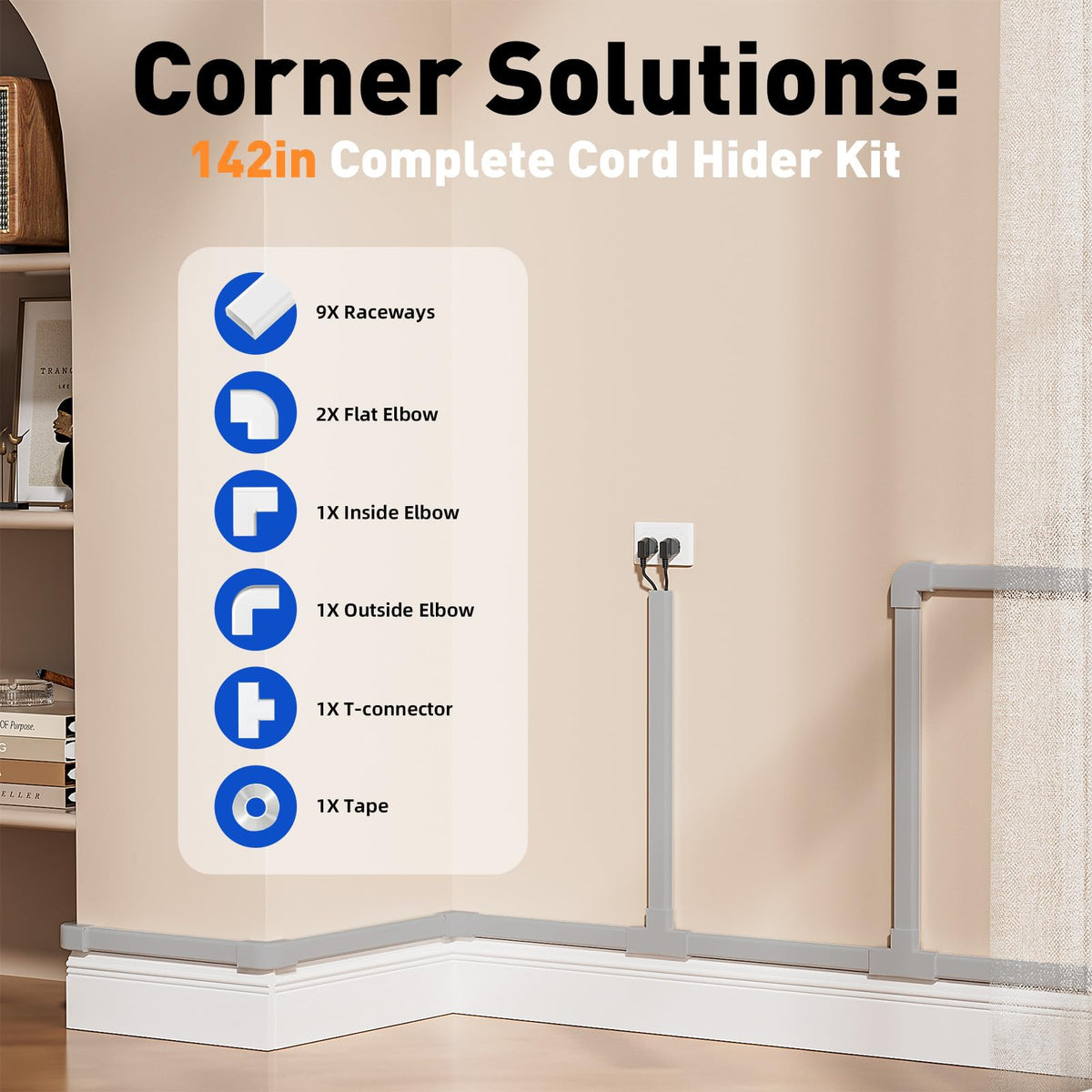 Delamu cord hider hides 2-3 wires for a cleaner TV setup