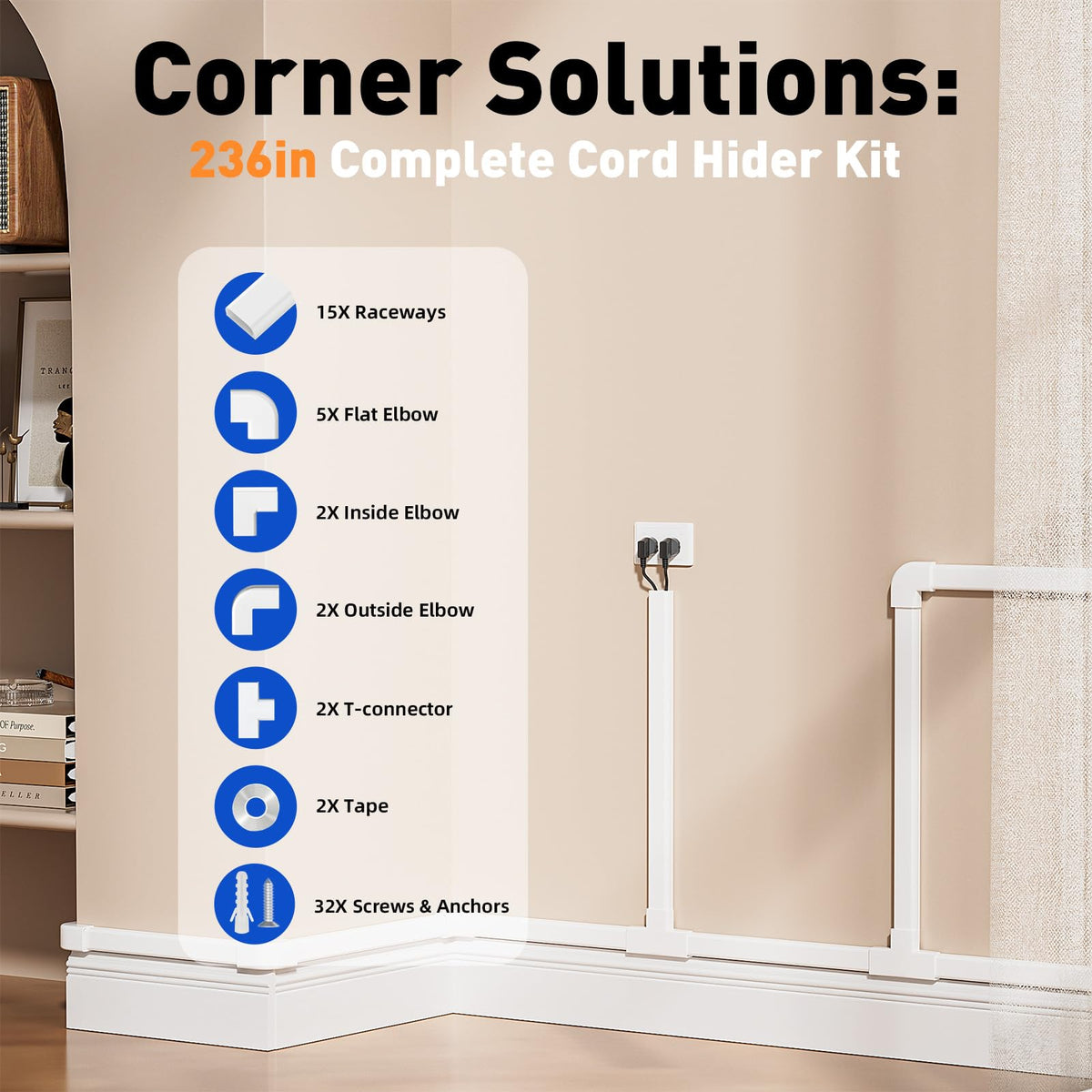 Delamu cord hider supports 2-3 wires for safe, organized cable management.