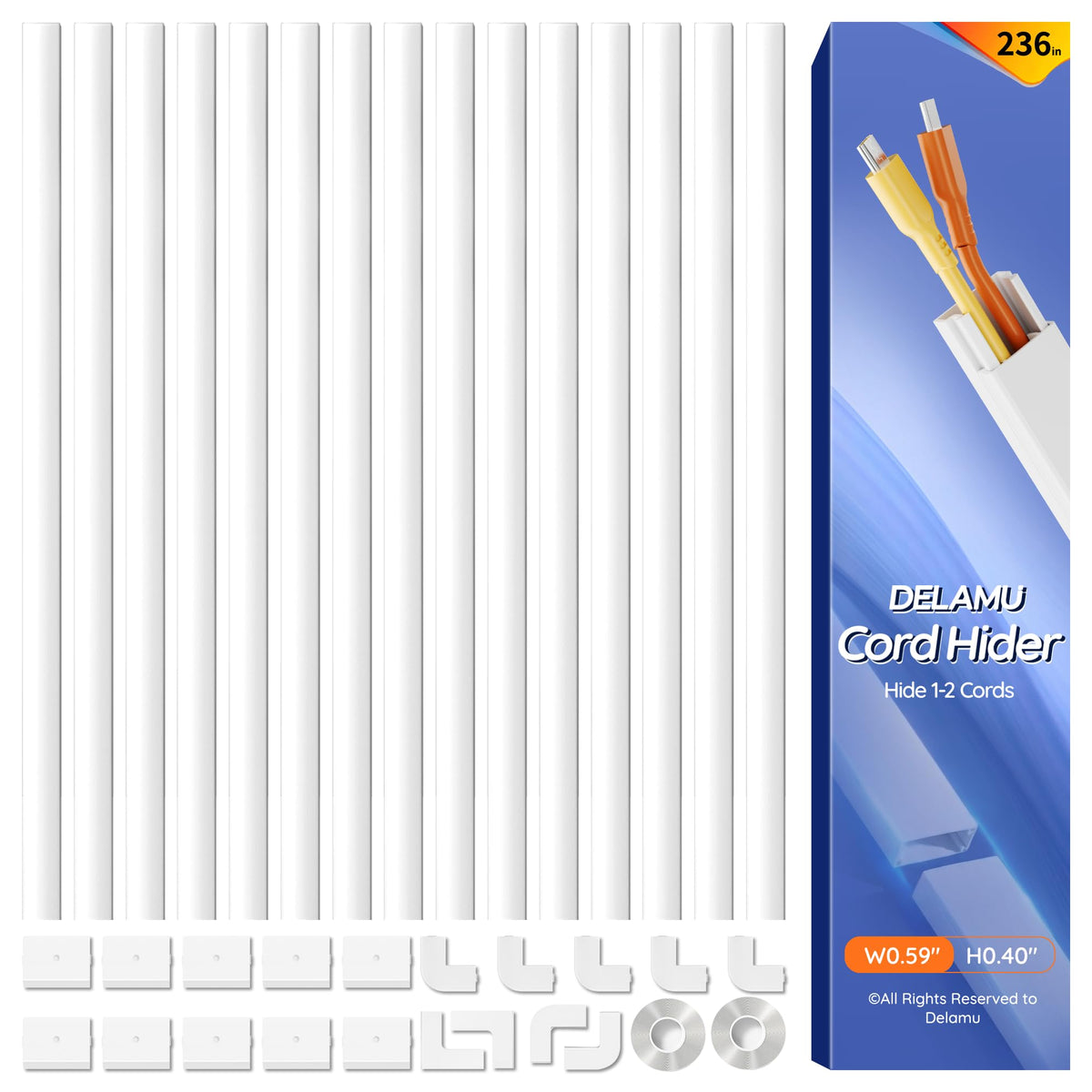 Delamu cord hider 236in kit neatly conceals cables behind a wall mounted TV.