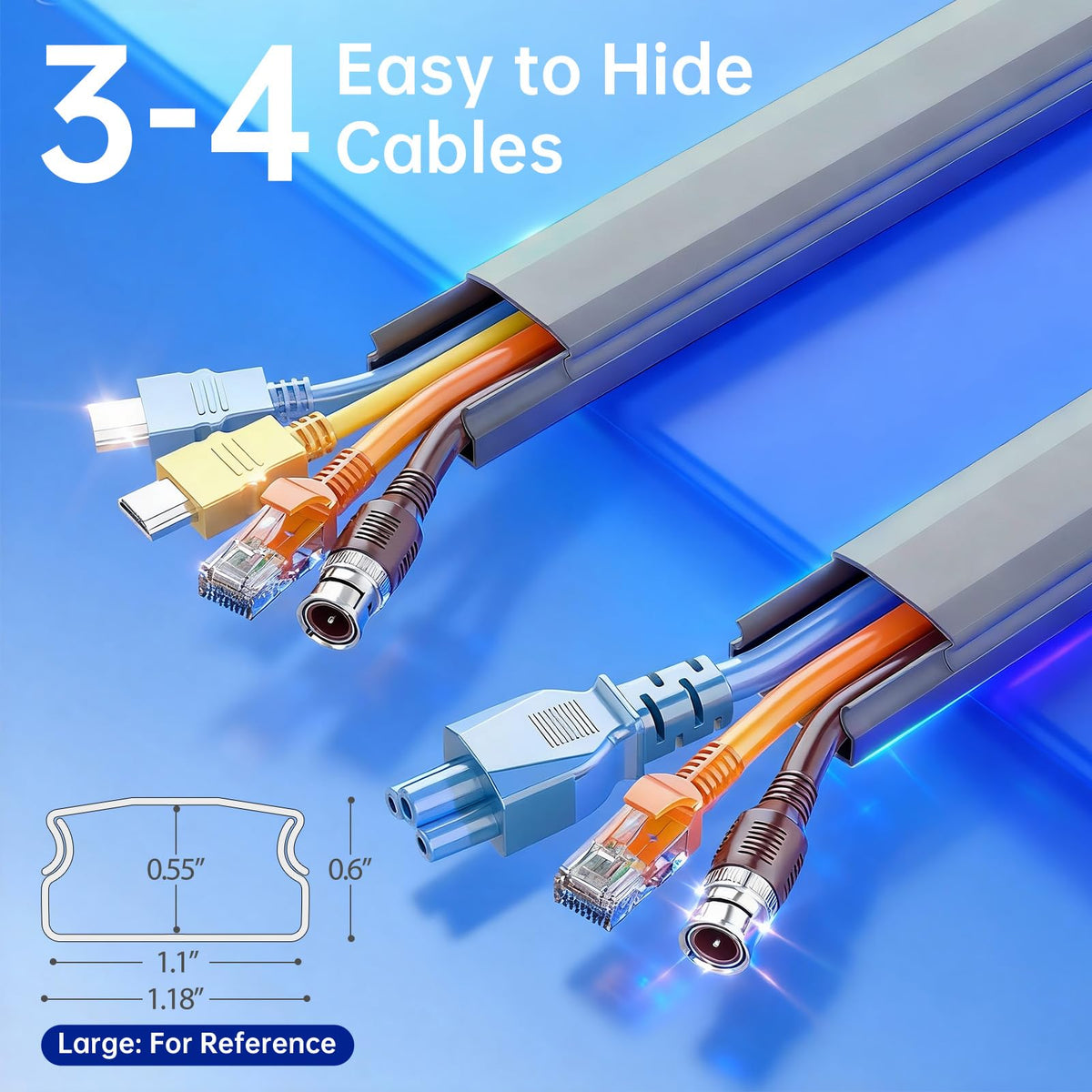 Delamu cord hider supports 3–4 cables, reducing visible clutter.