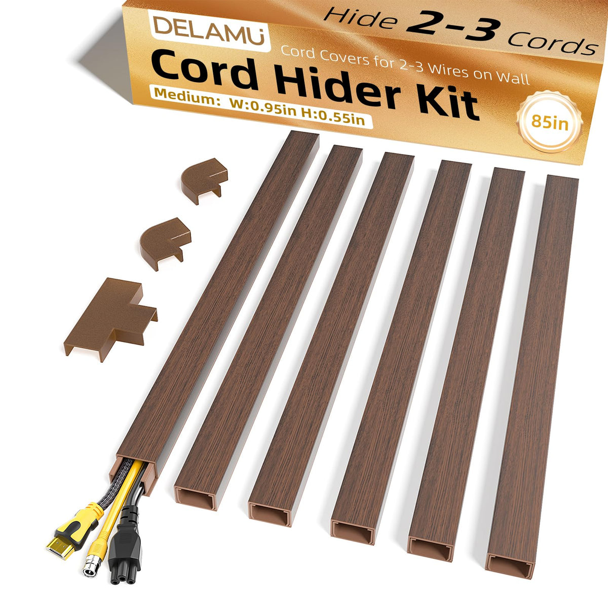 Delamu Cord Hider 85in kit contents for easy cable management