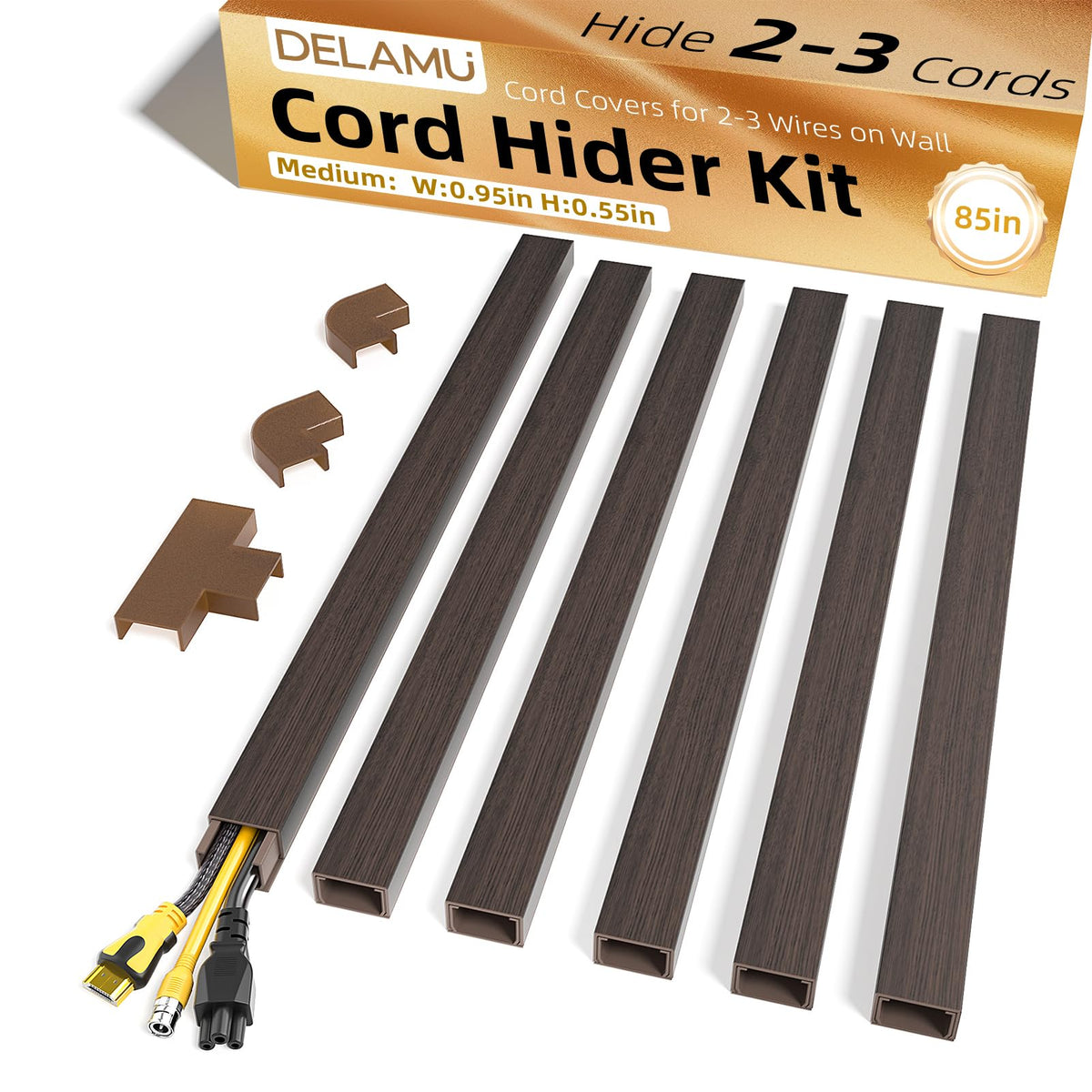 Delamu Cord Hider 85in on-wall cable cover hides TV cords for a cleaner look