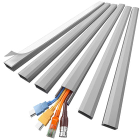 Delamu cord hider 85in wall raceway hides multiple cables behind the TV.