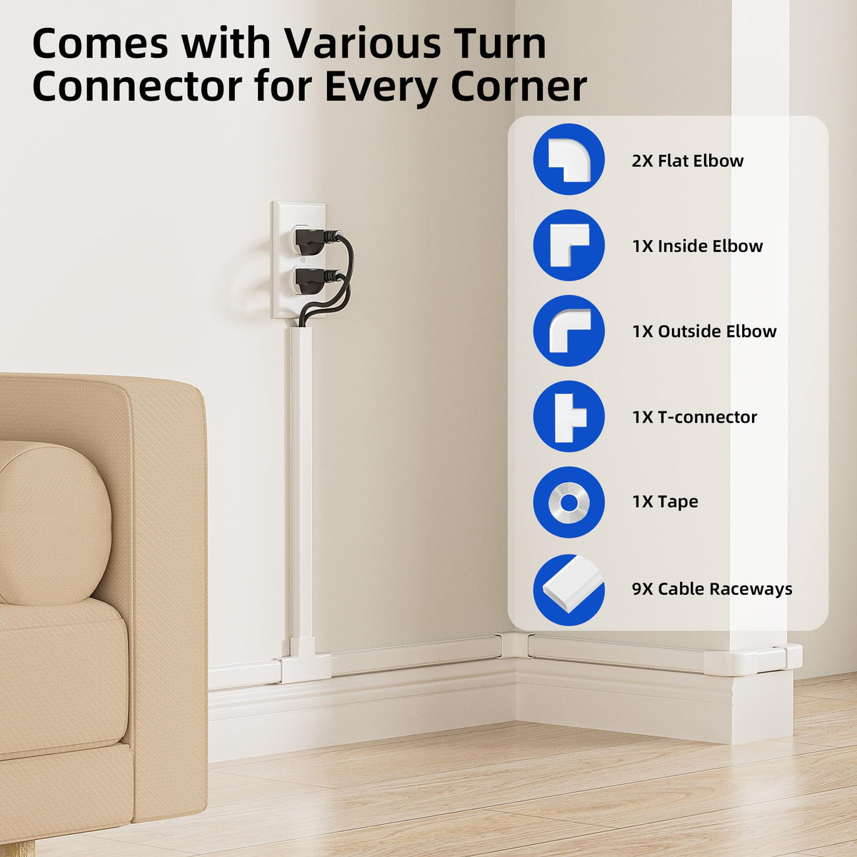 Delamu cord hider cover adhesive tape enables clean mounting.