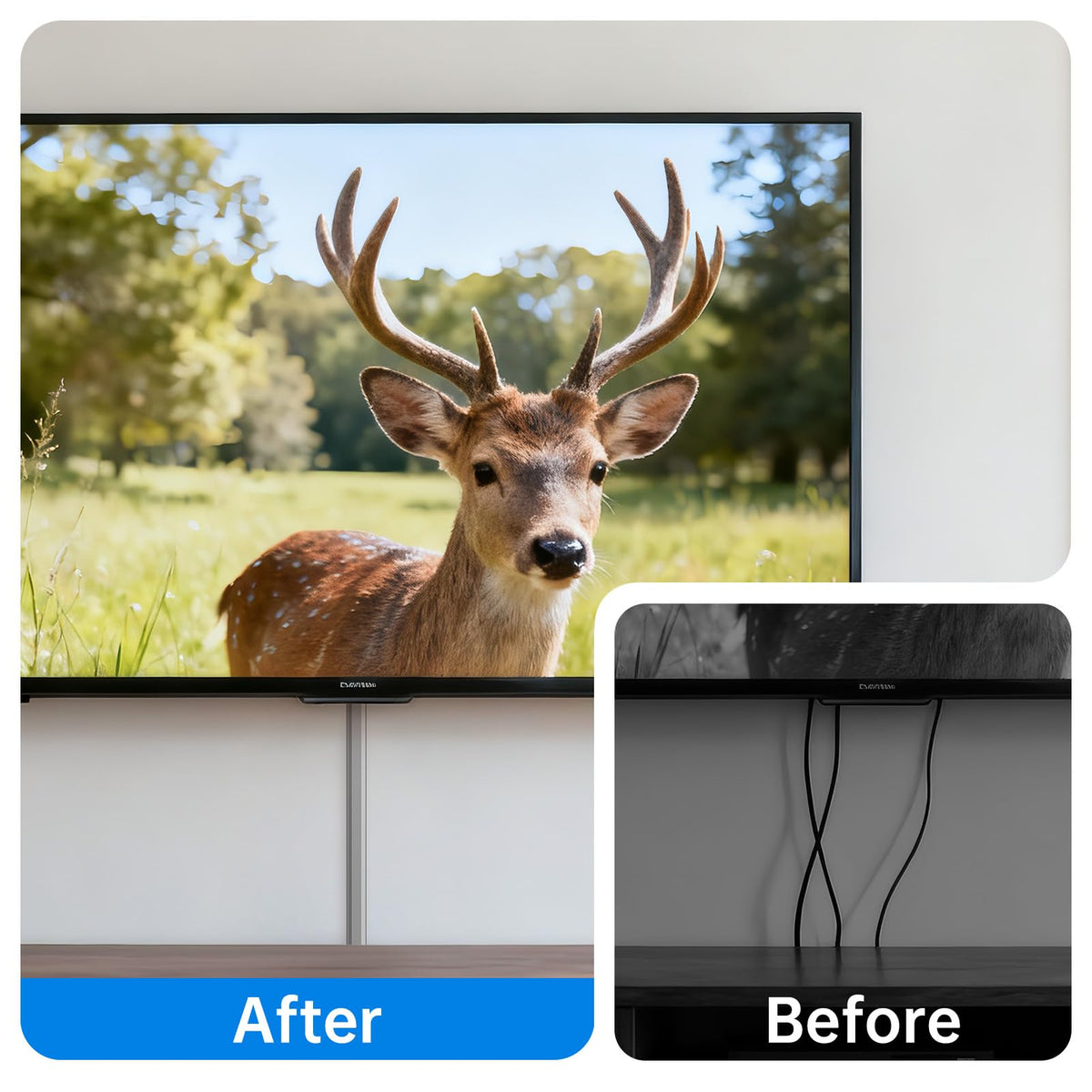 Delamu cable management enhances room aesthetics and organization.