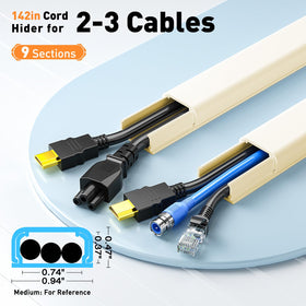 Delamu cord hider long 142-inch length hides multiple cables along a wall.