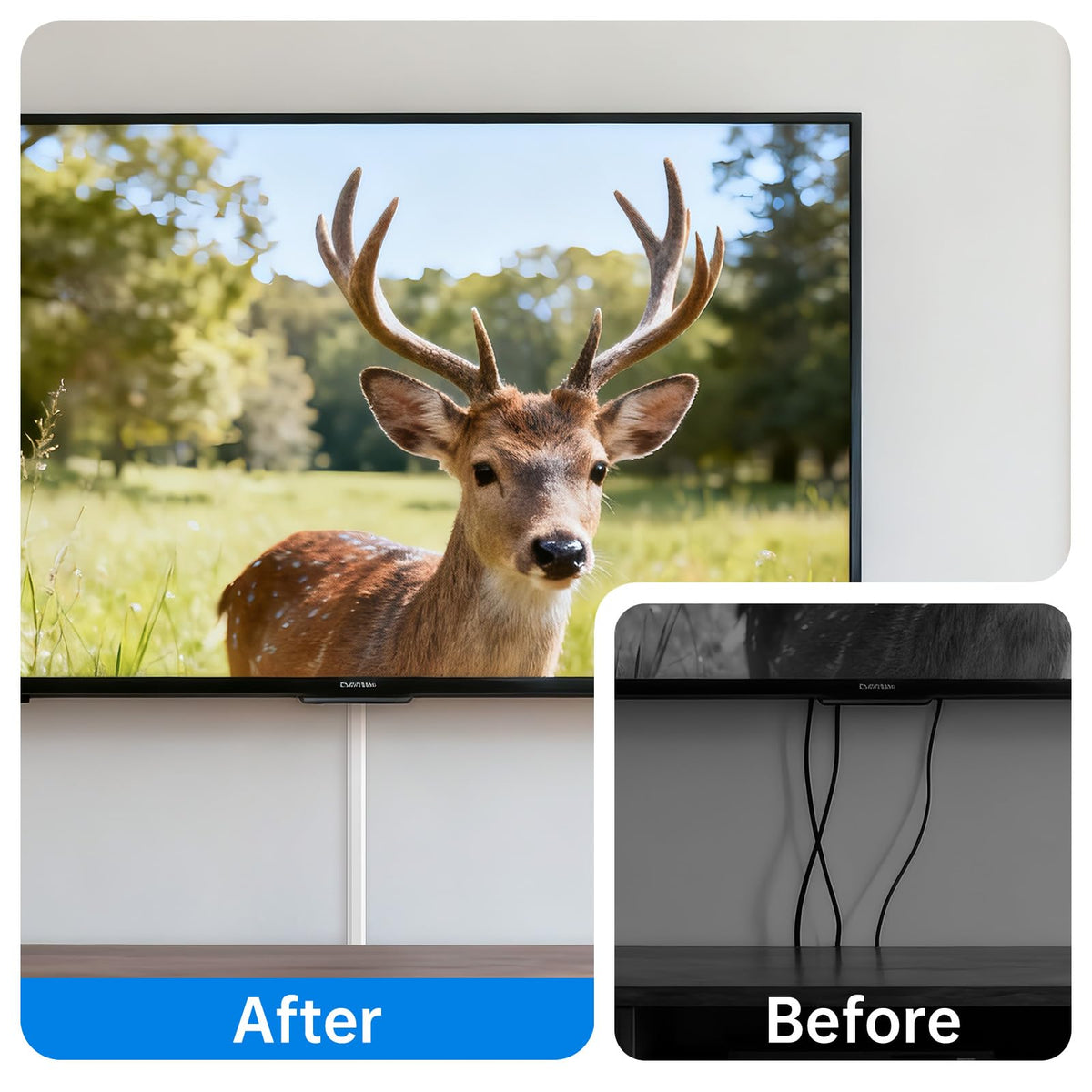 Delamu cord hider paintable white finish blends with walls for a seamless look.
