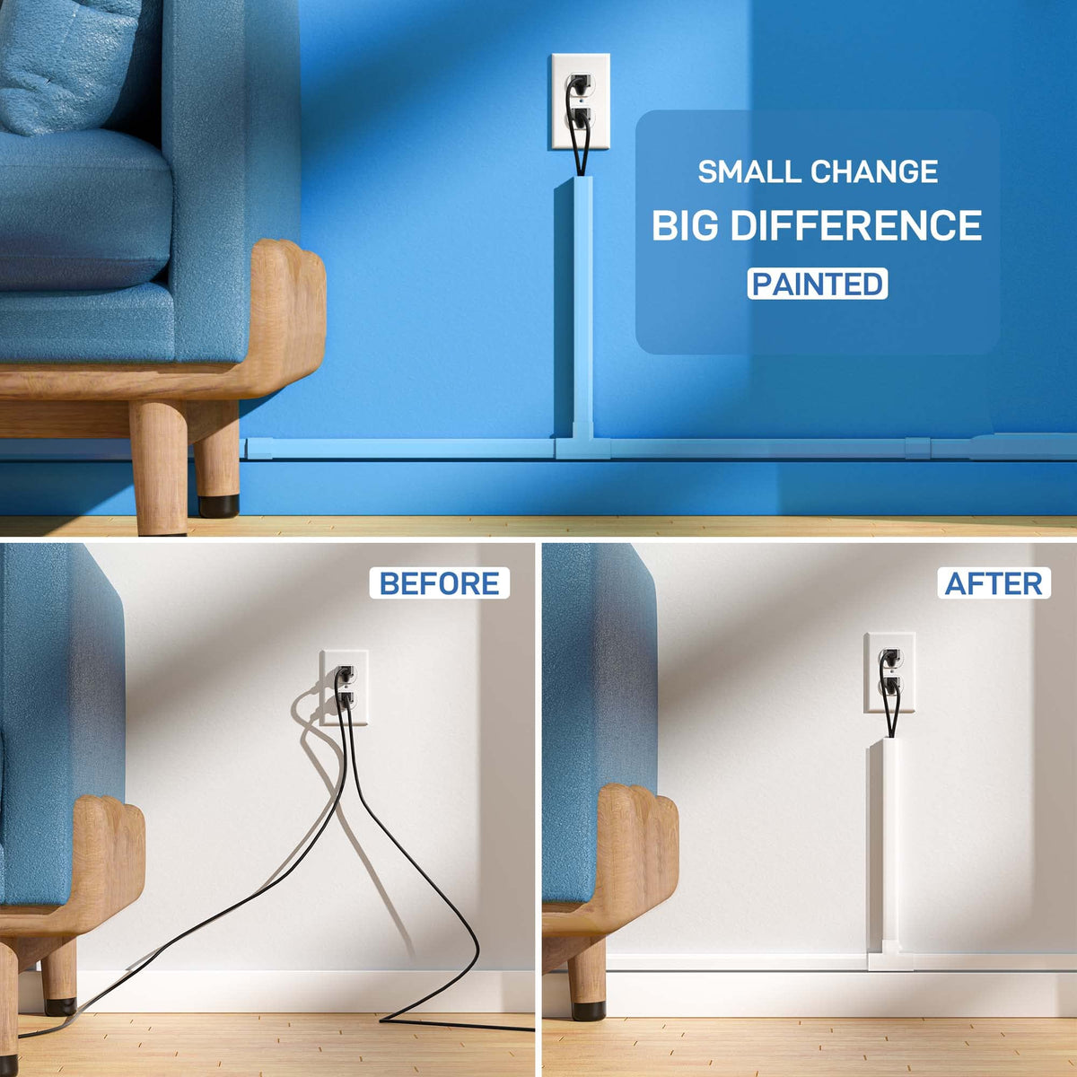 Delamu cord hider keeps wires tucked away to protect pets and kids.