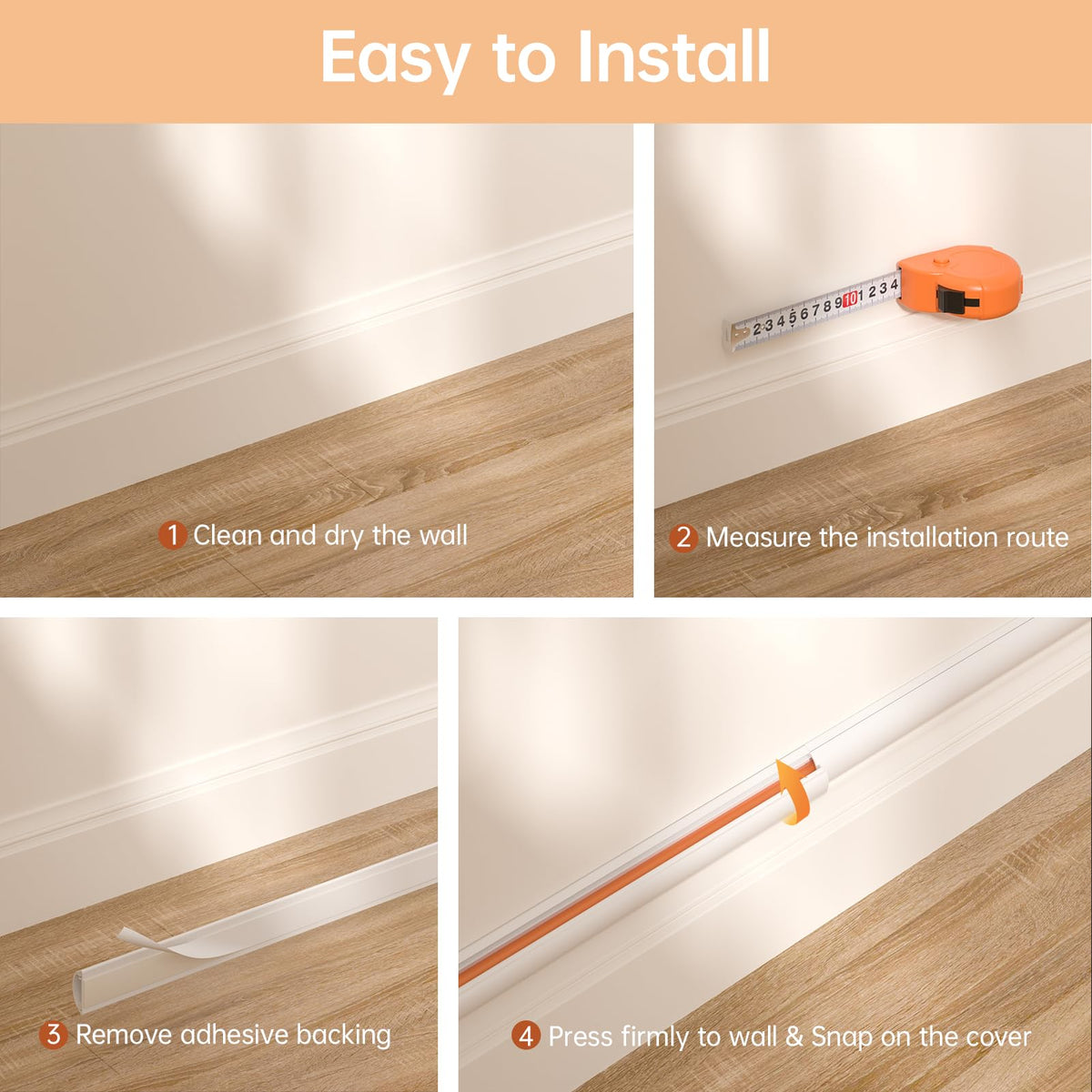 Delamu cord hider used behind TV in a living room setting.