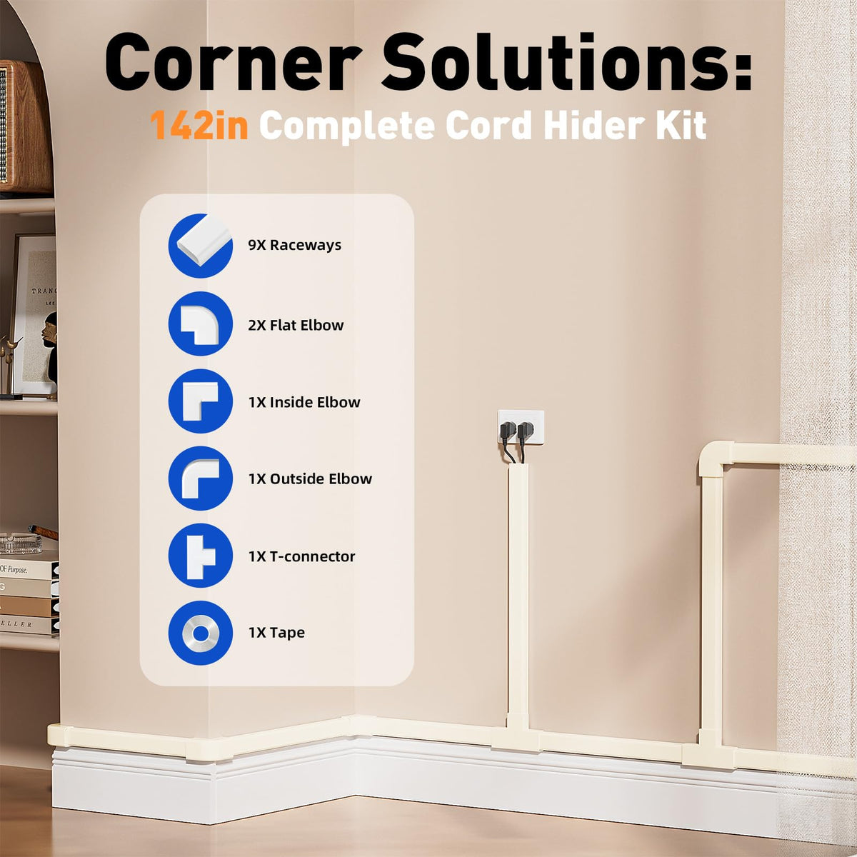 Delamu cord hider supports two to three wires for TV and media cords.