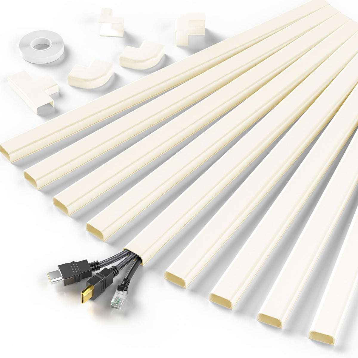 Delamu cord hider wall-mounted setup conceals wires for a cleaner living room.