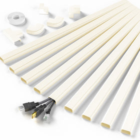 Delamu cord hider wall-mounted setup conceals wires for a cleaner living room.