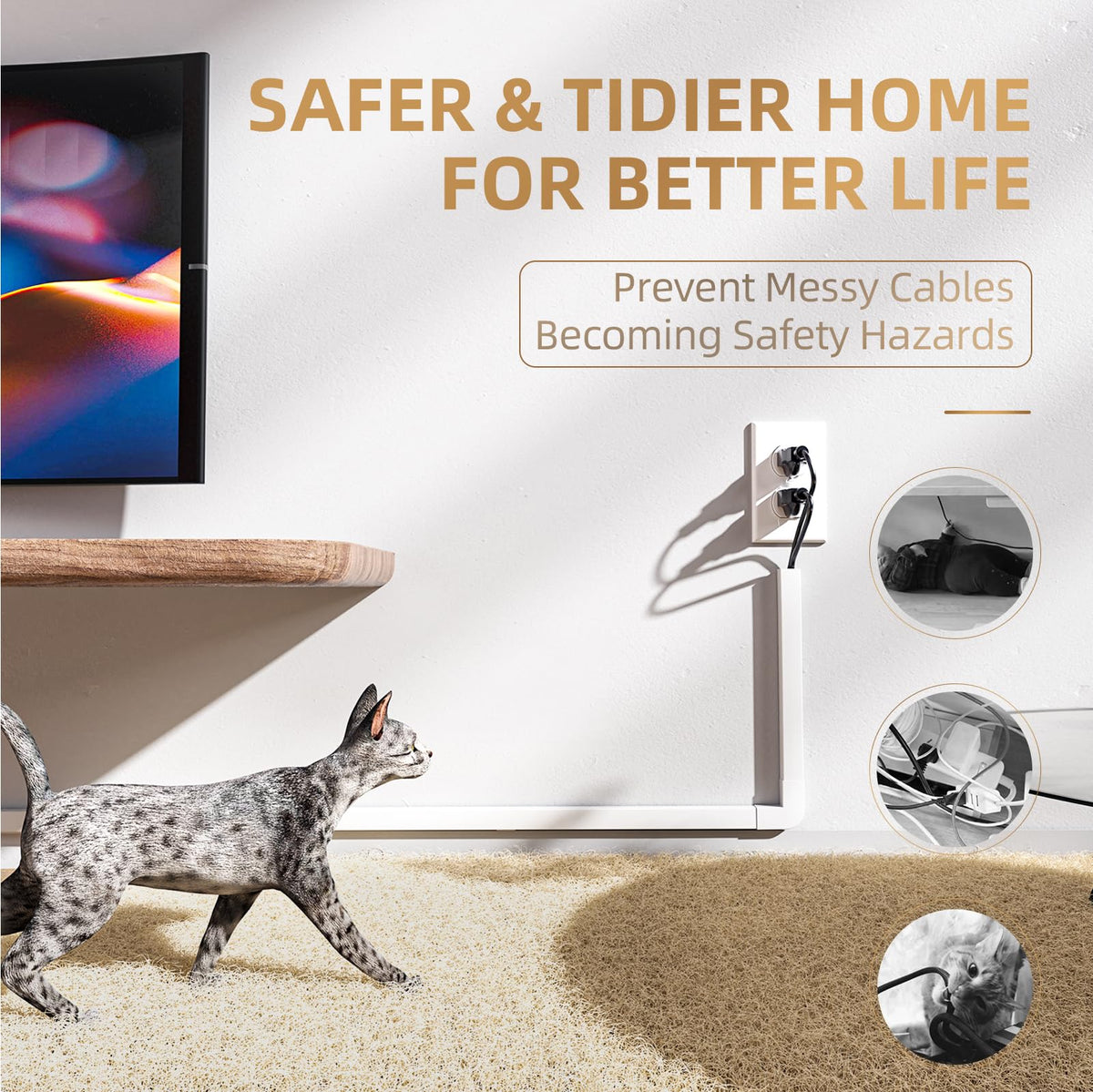 Delamu cut-to-size cord hider customized to fit wall length