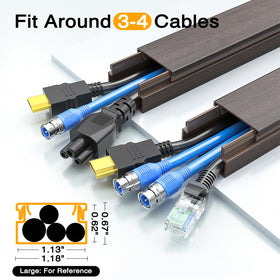 Delamu channel open with HDMI and power cables inside showing organized cord routing benefit