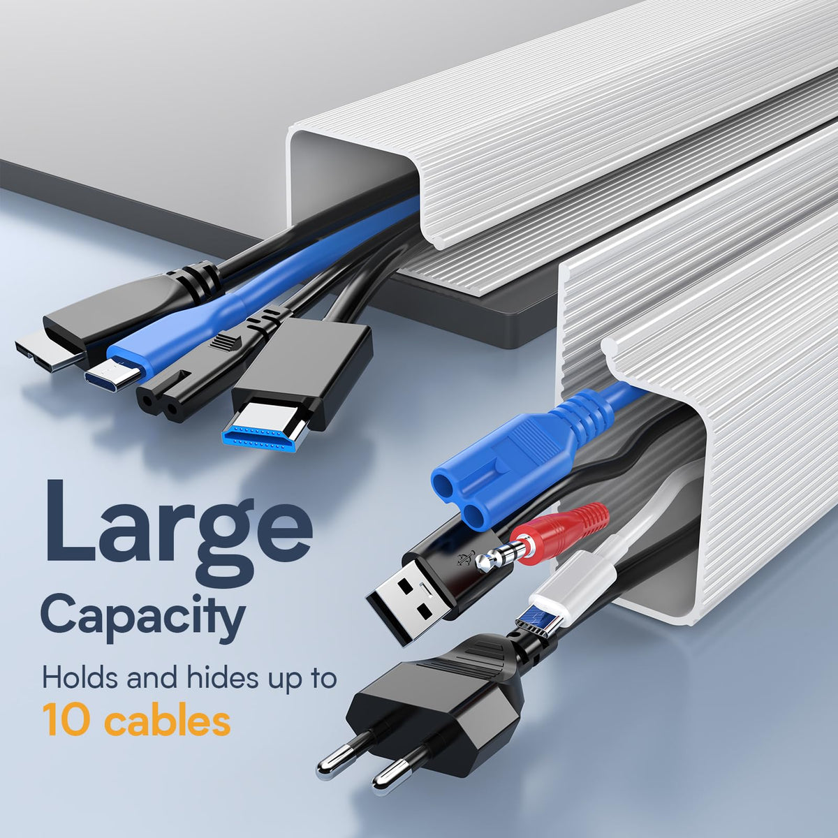 Delamu desktop cord storage keeps devices organized and accessible.