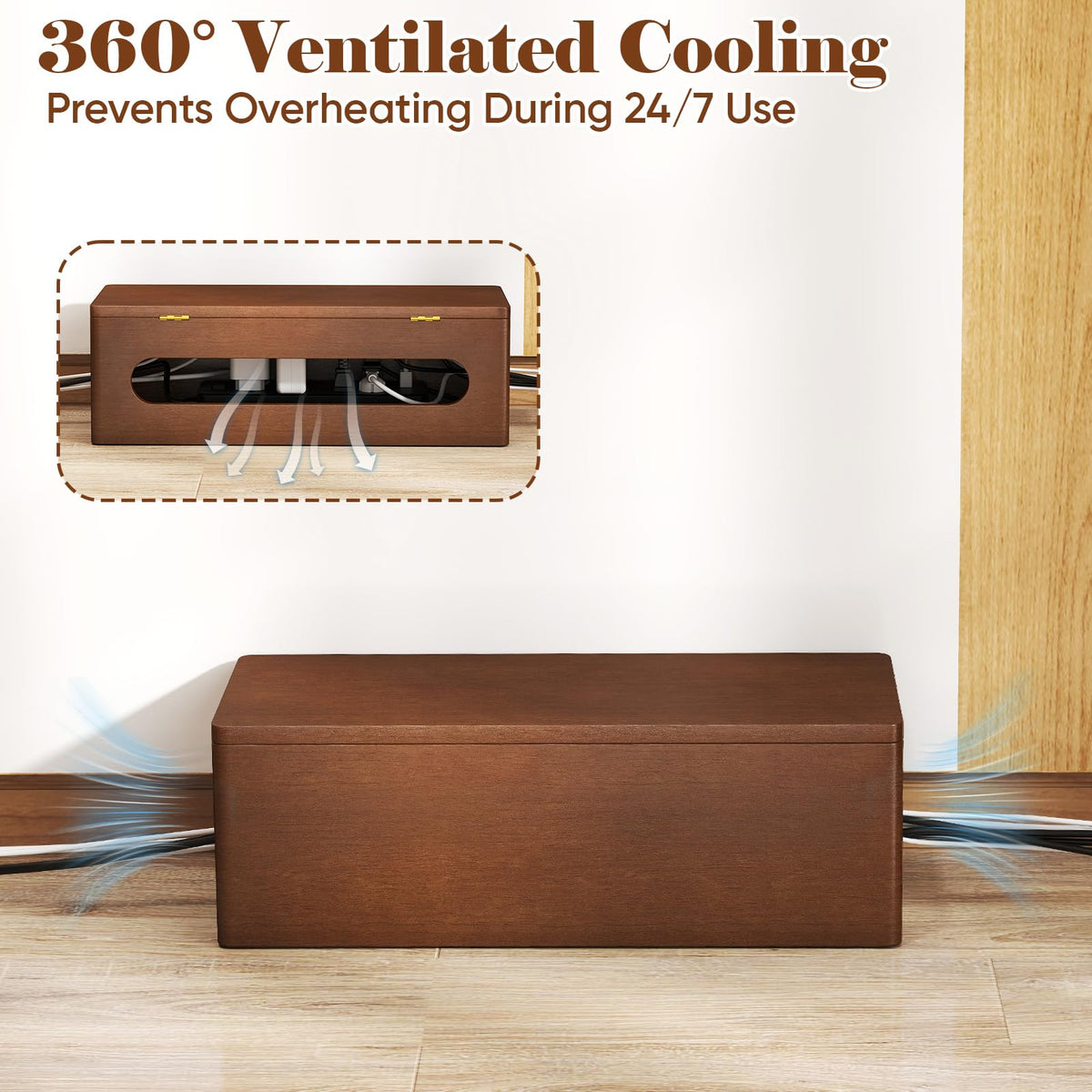 Delamu floor and under desk cord box hides cables for a tidy living space
