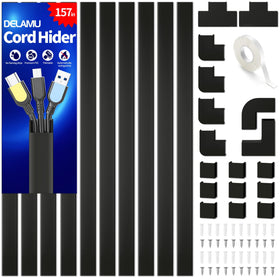 Delamu front view of cable hider packaging showing length and finish, improves room neatness