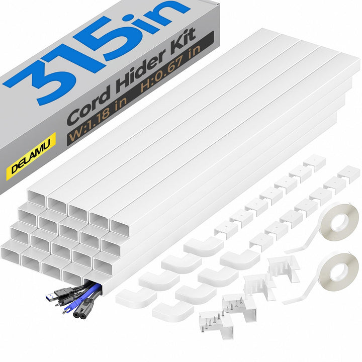 Delamu front packaging showing full cord cover kit for tidy cable management