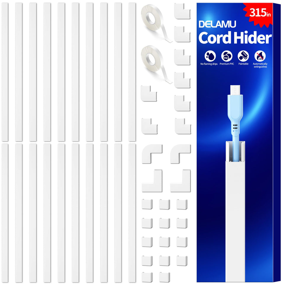 Delamu front packaging showing cord hider and length benefit