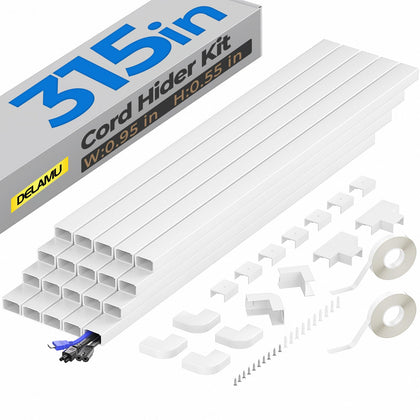 Delamu front packaging showing full cord hider kit and components benefit tidy storage