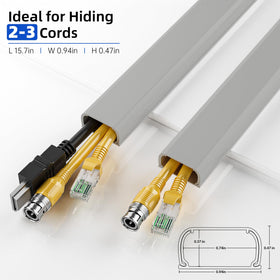 Delamu grey cord hider close-up shows durable, flame-retardant material