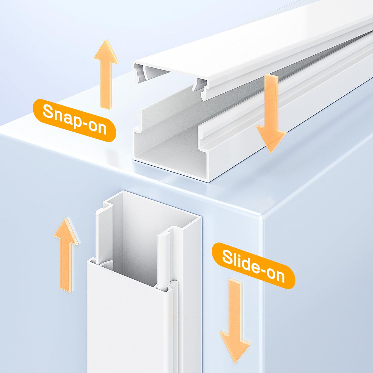 Delamu inside channel with HDMI and power cables organized, reduces clutter