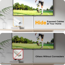 Delamu installed under wall-mounted TV showing tidy cable concealment benefit