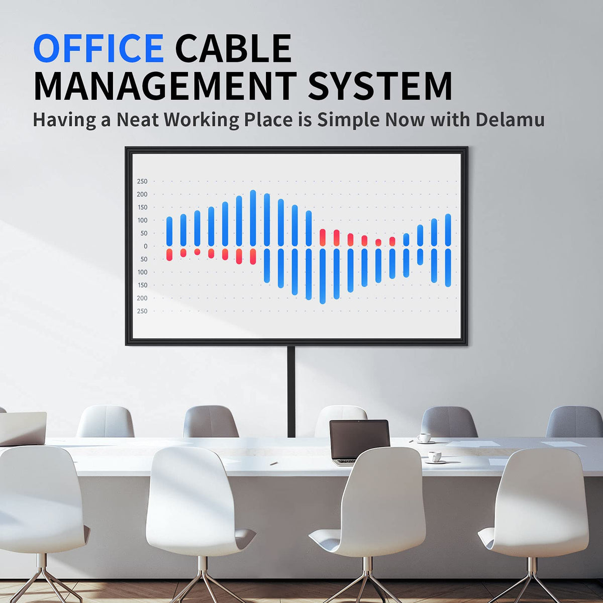 Delamu cord cover installed under a desk organizing cables neatly