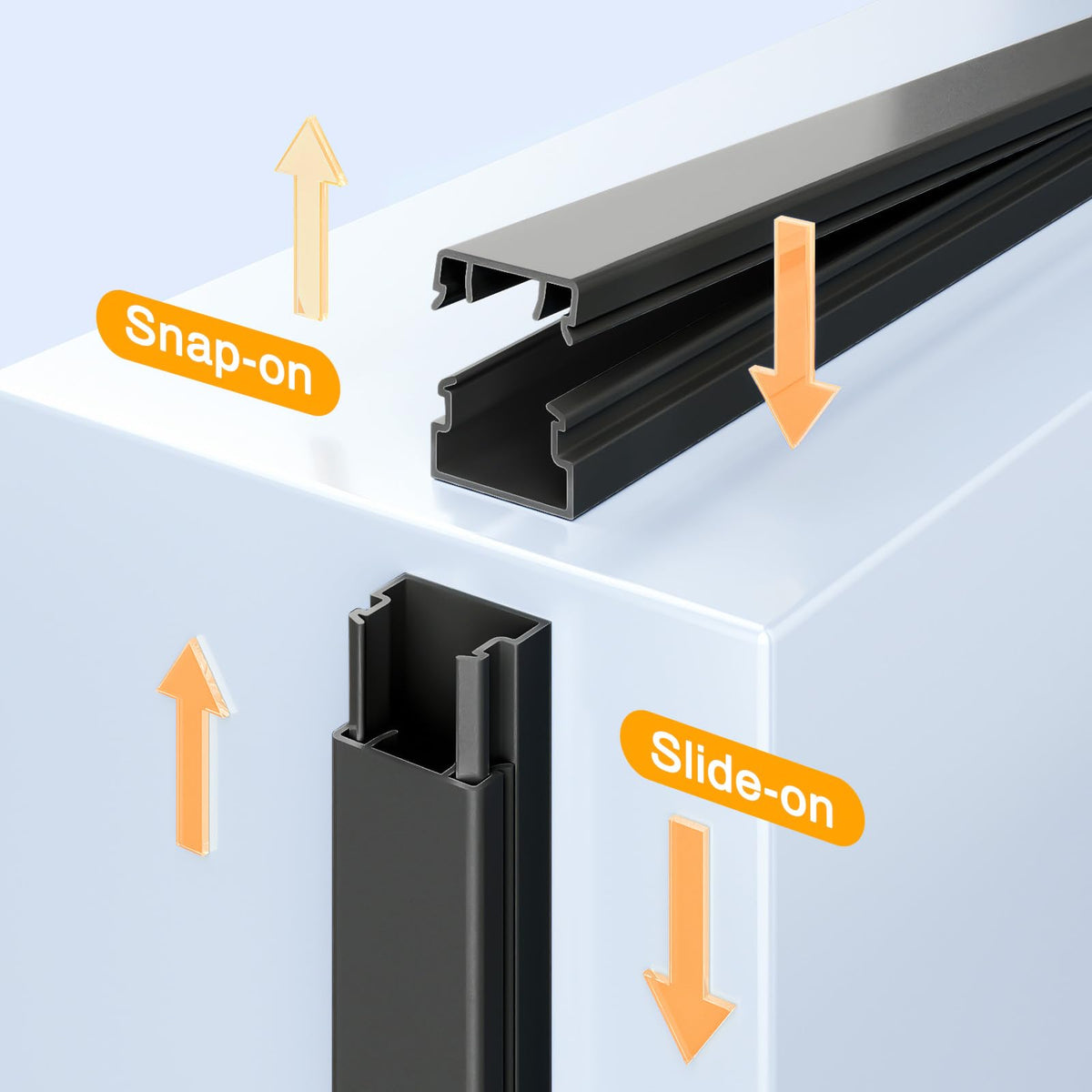 Delamu mounted along baseboard creating tidy, hidden cables