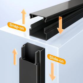Delamu cord hider installed behind a mounted TV for clean look