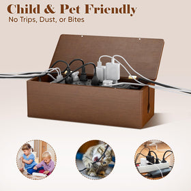 Delamu multi surface cable box fits desks, floors, shelves for flexible use