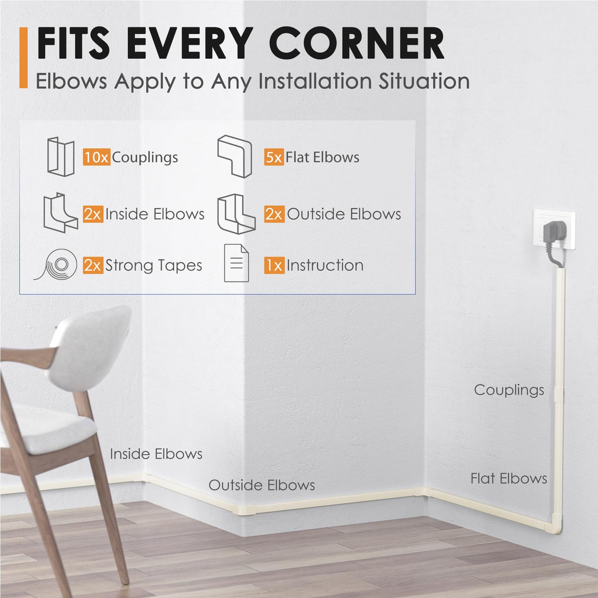 Delamu outside elbows offer clean entry points from walls to devices.