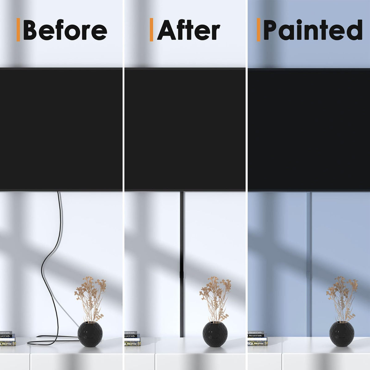 Delamu paintable cable raceway lets you match wall color.