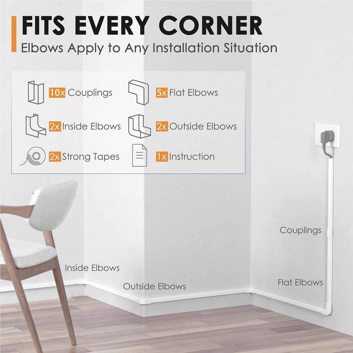 Delamu paintable surface matches wall color, blending cables with your decor.