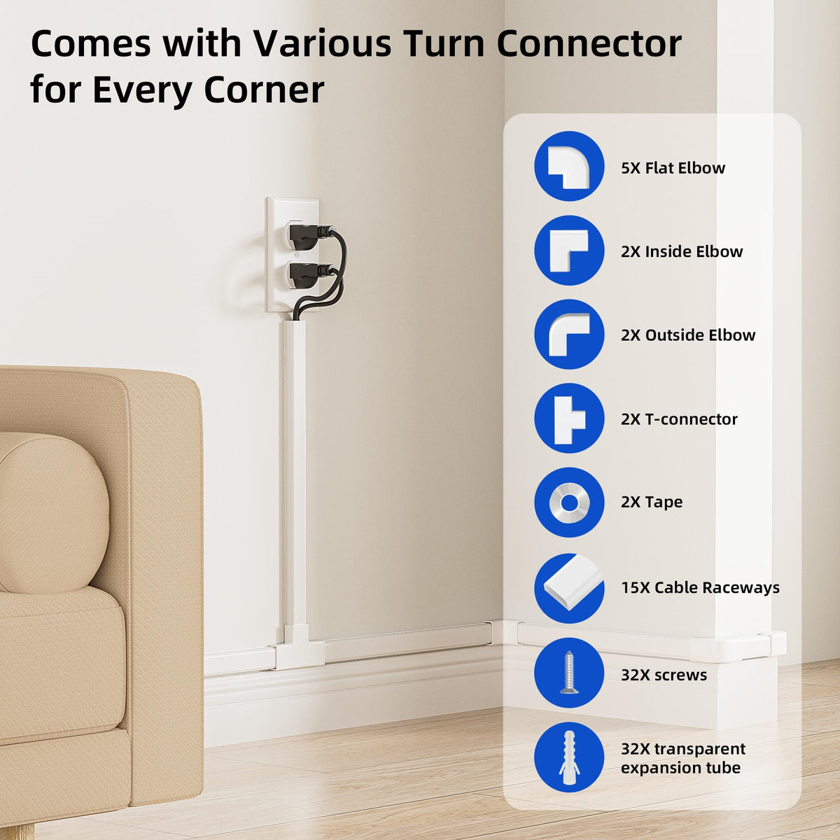 Delamu paintable cord cover wall raceway blends with your wall color.