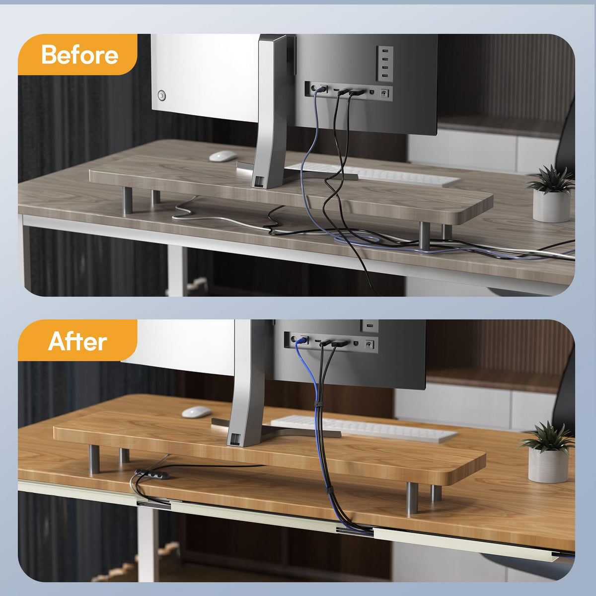 Delamu PVC-safe material provides durable, safe cable management for home offices and desks.