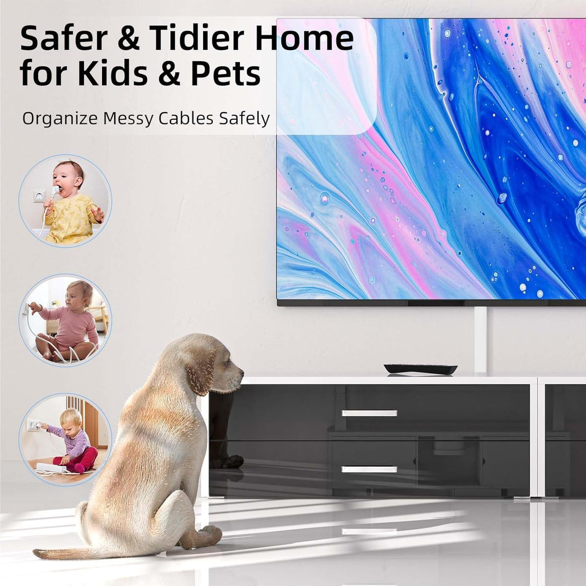 Delamu safety cable cover protects kids and pets from loose cords.