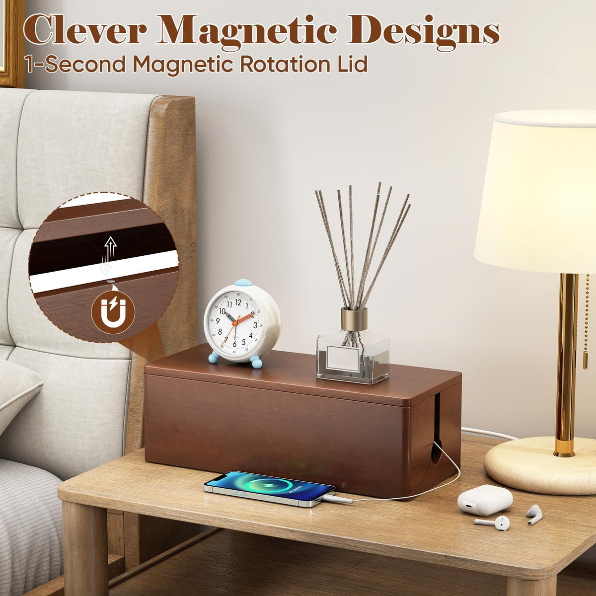 Delamu safety cord box made of wood keeps cords away from pets and kids